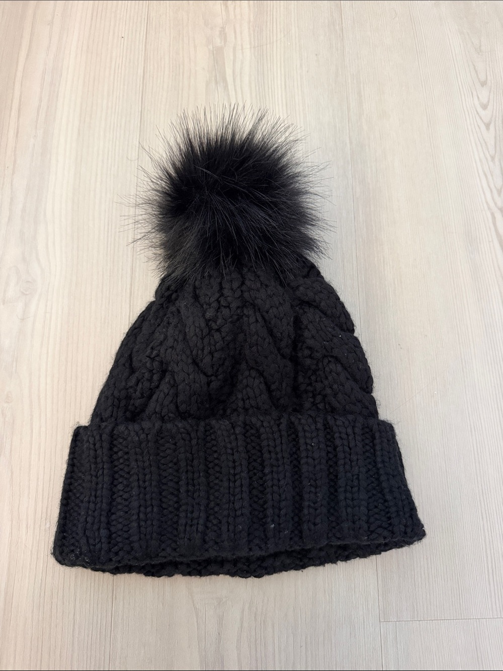 Women’s Black Knit Pom Beanie Hat